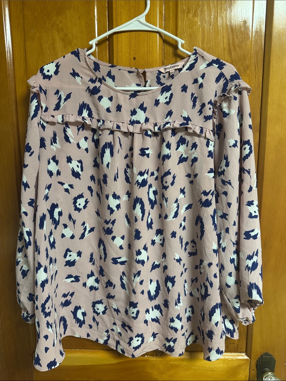 Juicy Couture Blush Pink Printed Ruffle Yoke Blouse